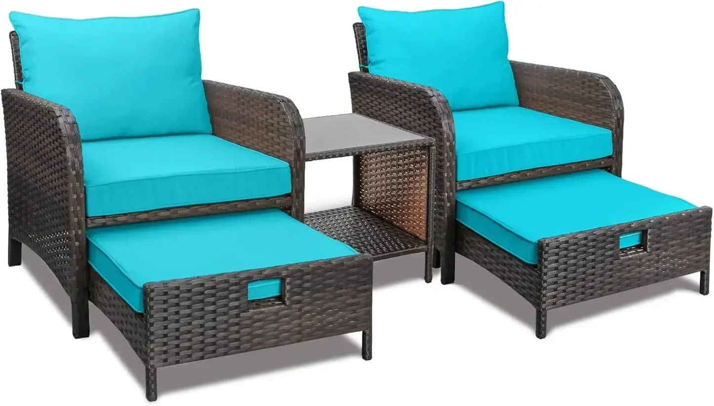 General 5 Piece Patio Conversation Set PE Wicker Furniture