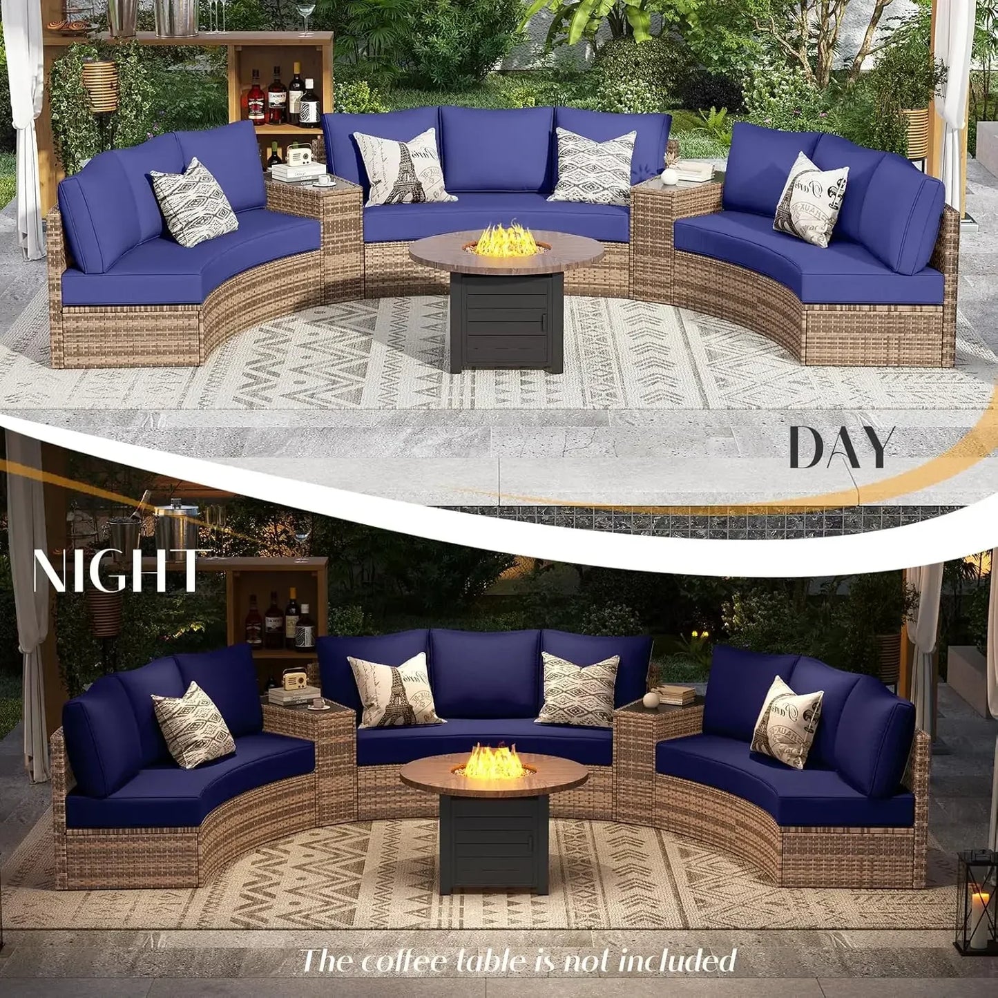 XMSJ Patio Conversation Set Half Moon Wicker Furniture