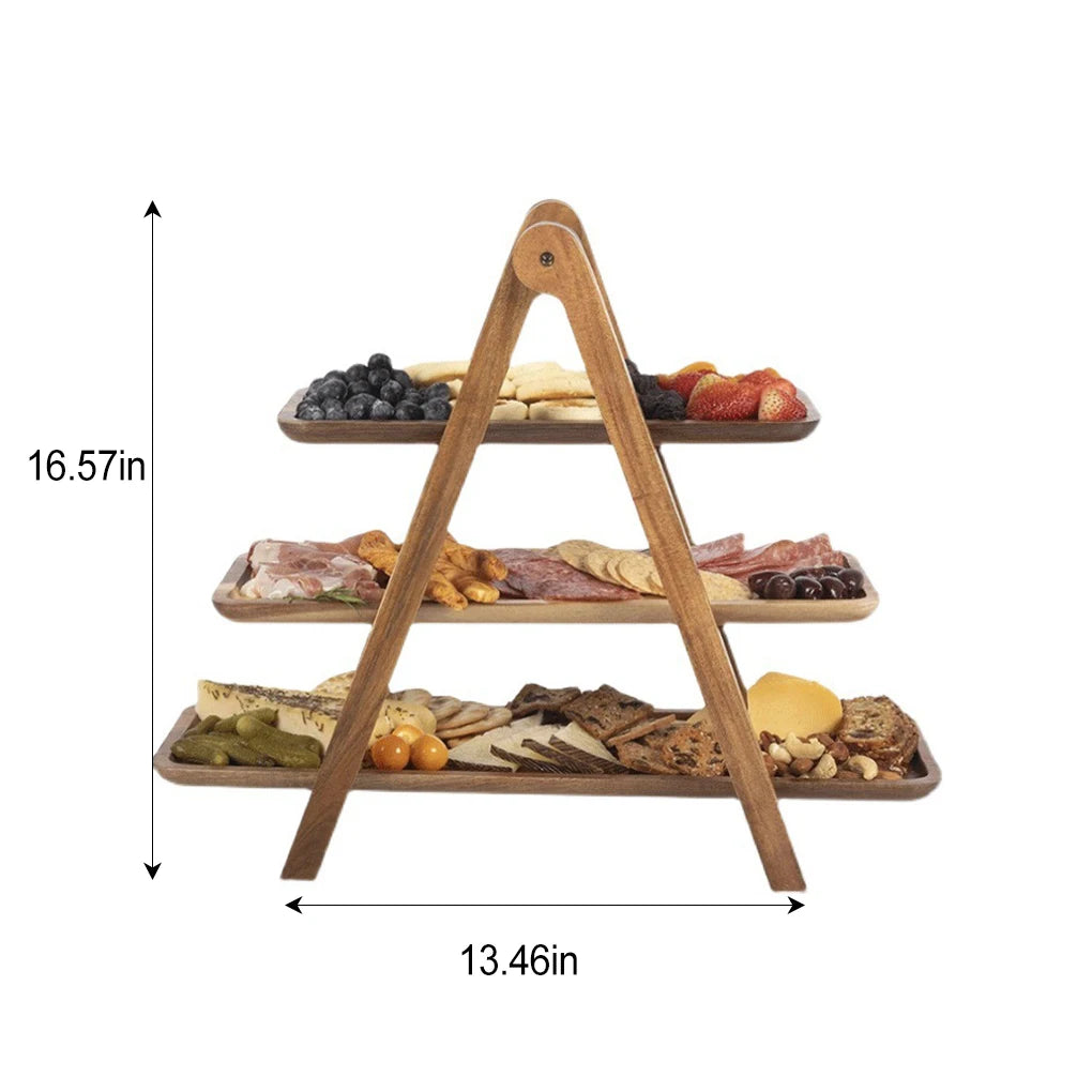 Tray Stand Farmhouse Cake Dessert Afternoon Tea Picnic Plating Three Layer Fruit Plate Wooden Pallet