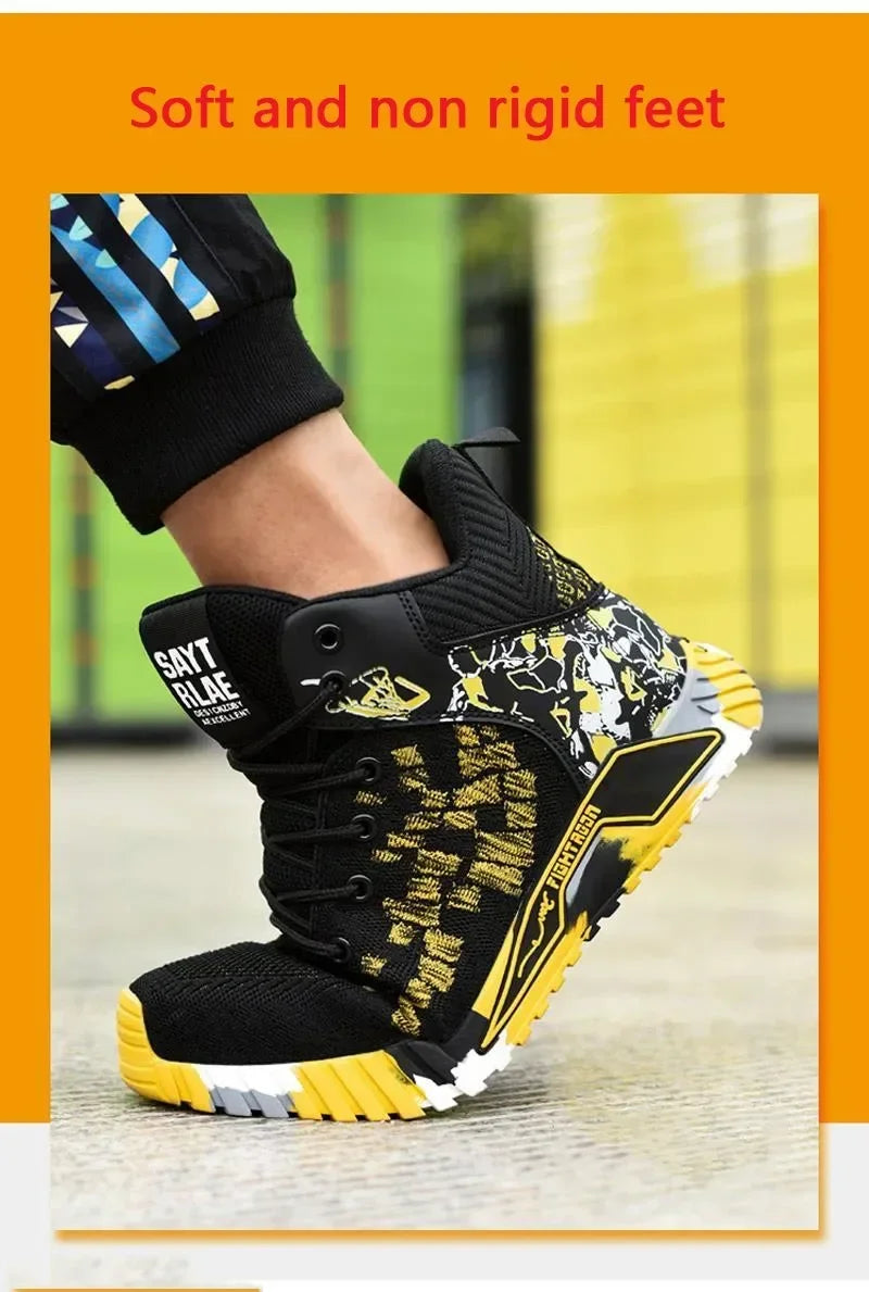 All Seasons Men's Safety Shoes Breathable Steel Toe Cap Impact Proof Puncture Mid Cut Sneakers