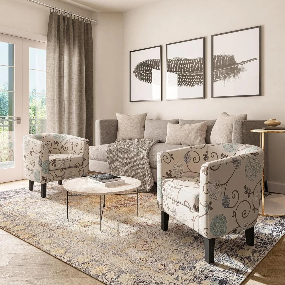 Linen Round Accent Barrel Chairs Set of Two