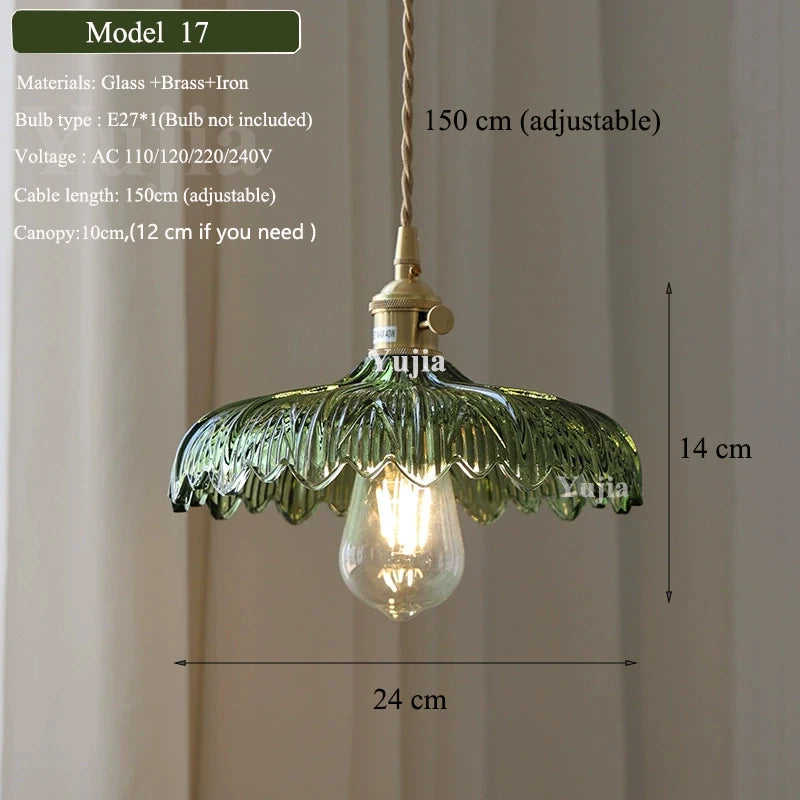 Multi Style Green Glass Pendant Light Vintage Light Fixtures Modern Chandelier Lamp for Kitchen Island