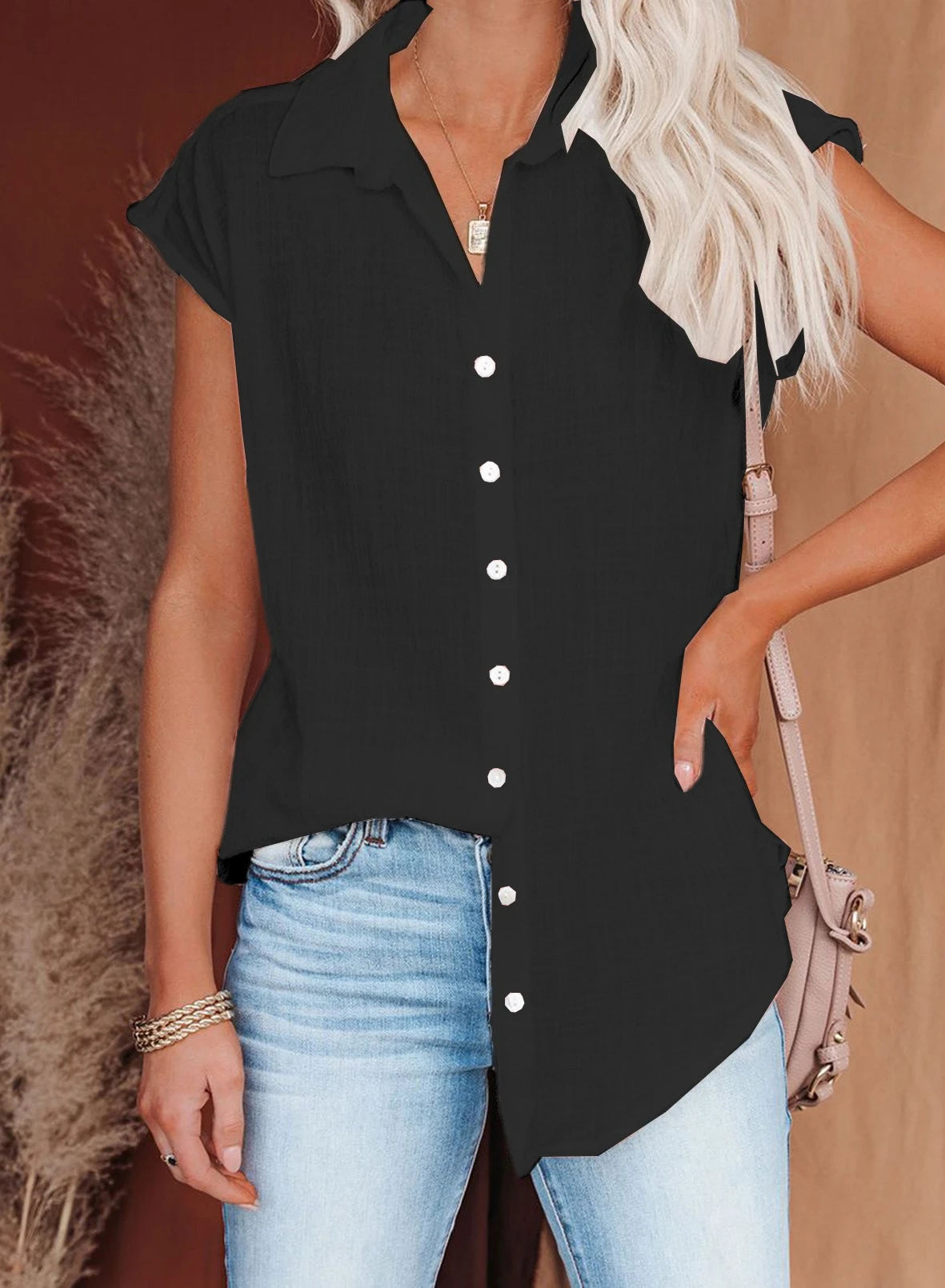 HallolillaCN Summer Cotton Linen Shirt Women Loose Top
