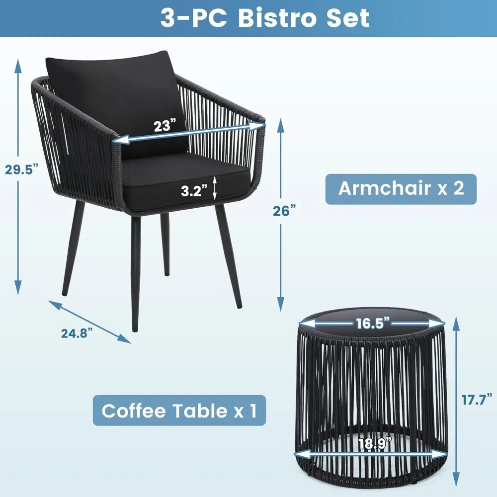 HUANZHUANG Patio Rattan Bistro Conversation Wicker Chairs