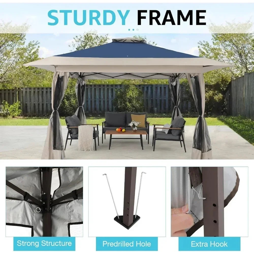Frame Pop Up Gazebo Outdoor Patio Tent With Mosquito Net