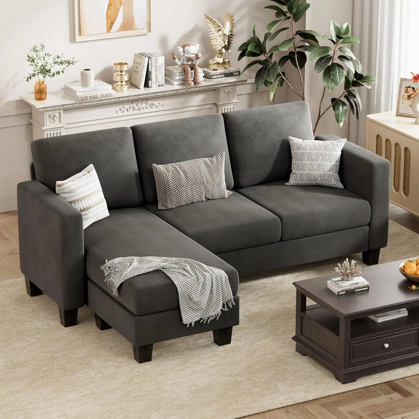 Ticify Velvet Sofa Couch With Ottoman For Living Room