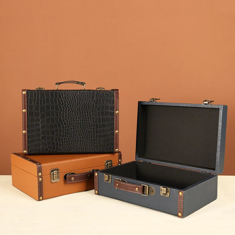 Retro Suitcase Desktop Sundries Document Storage Box Jewelry Treasure Box Wooden Photography Decoration Storage Box