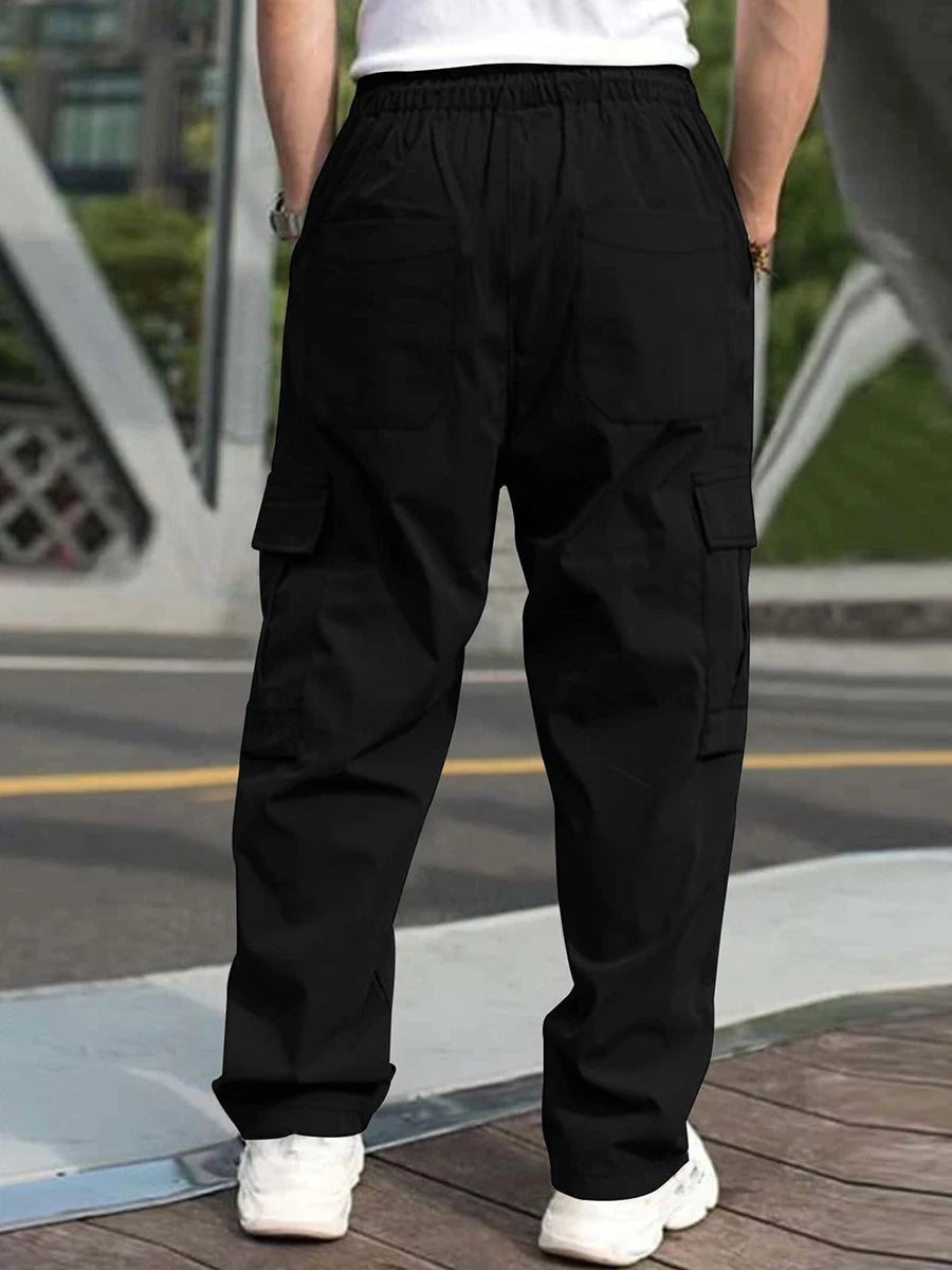 Hirigin Men's Loose Cargo Pants With Pockets Drawstring Waist