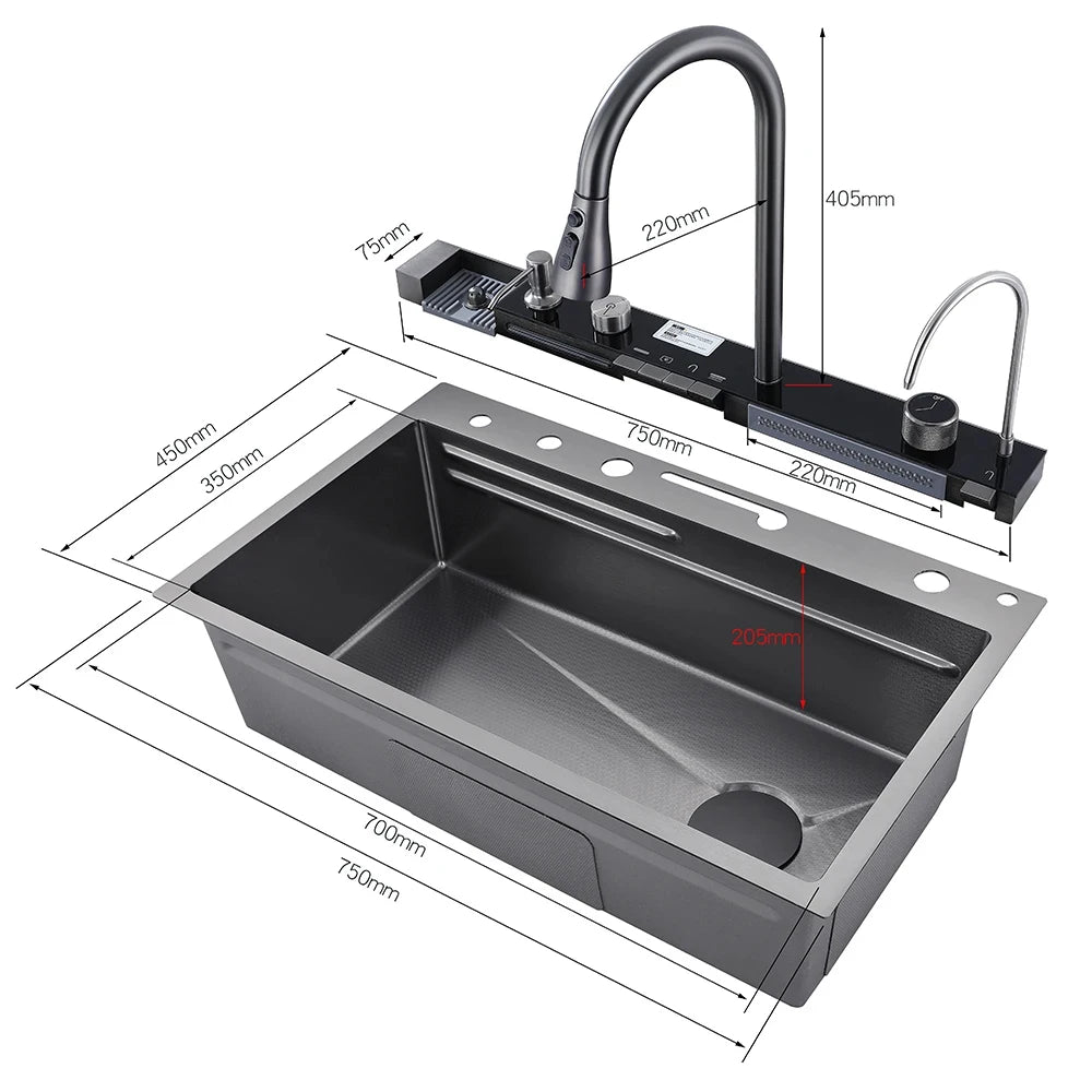 MYQualife 304 Stainless Steel Waterfall Kitchen Sink Faucet