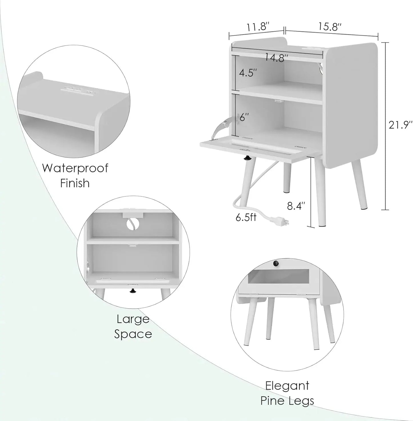 Nightstand With Charging Station Mid Century Modern Bedside Table With Storage Drawer And Open Wood Shelf Small End Side Table