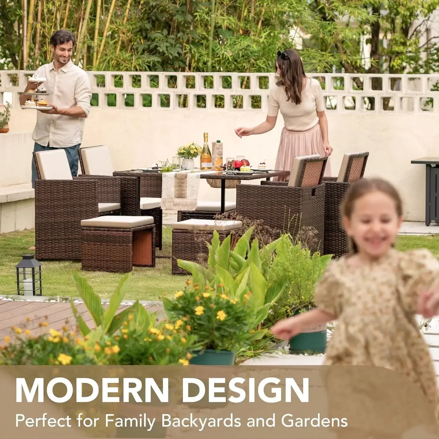 XMSJ 9 Pieces Patio Dining Sets Outdoor Cushioned Seating