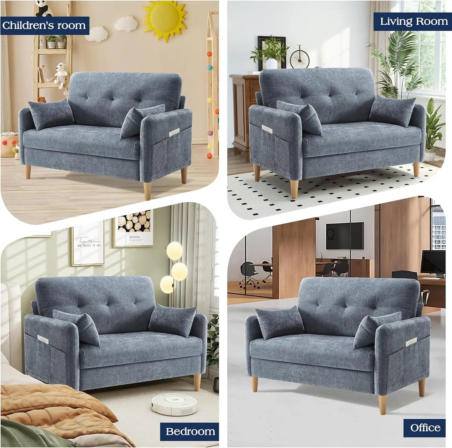 Comfy Chenille Loveseat Sofa with Removable Cushions and Pillows
