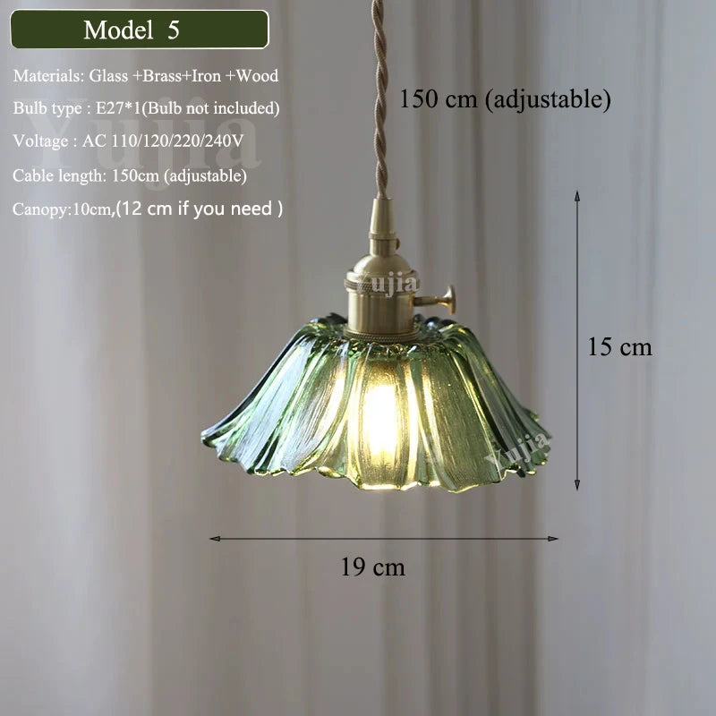 Multi Style Green Glass Pendant Light Vintage Light Fixtures Modern Chandelier Lamp for Kitchen Island
