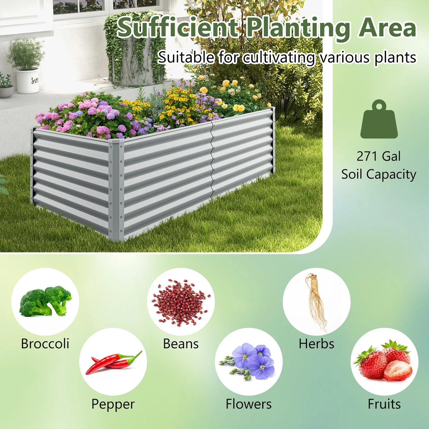 Raised Garden Bed Metal Planter Box for Herbs and Vegetables