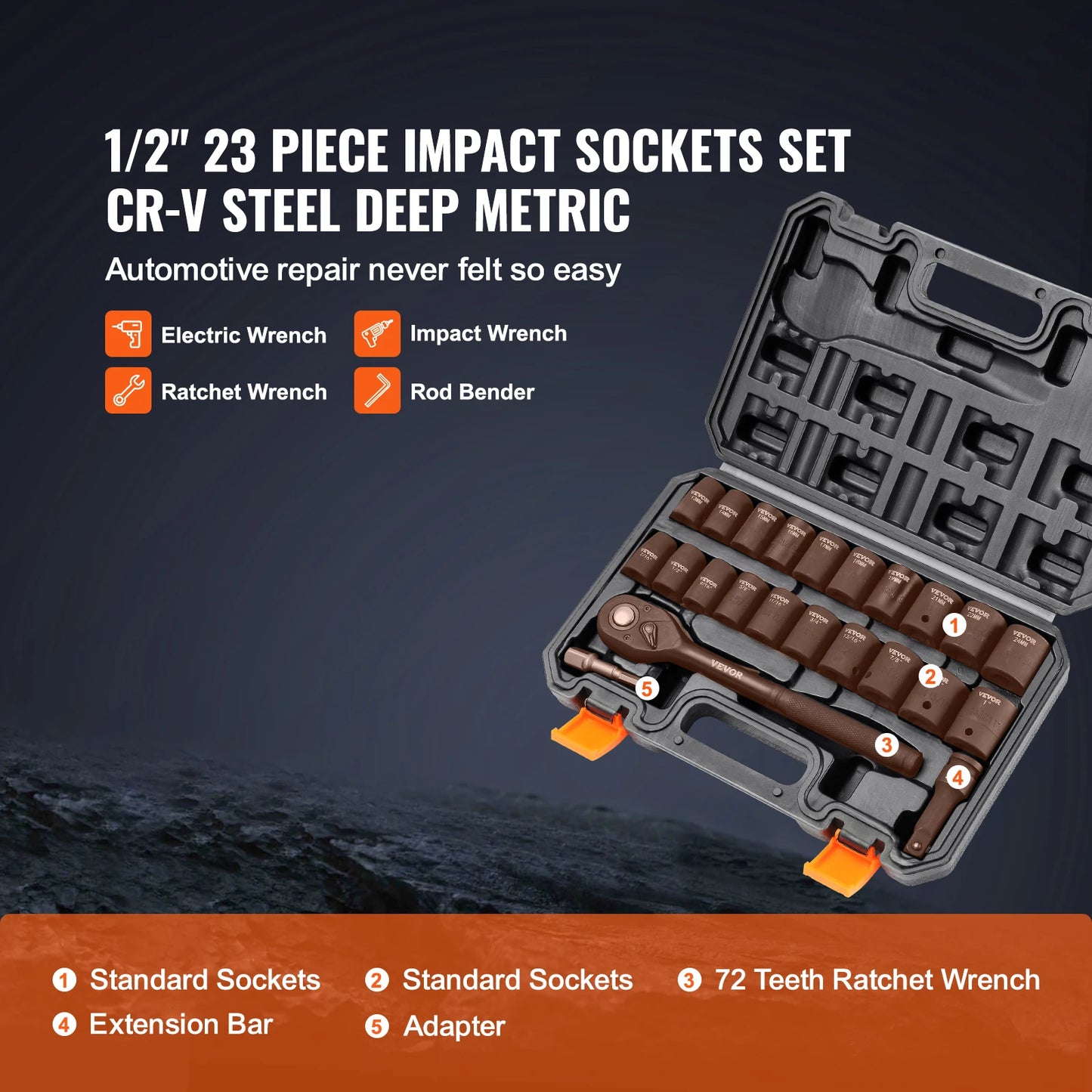 VEVOR 23 Piece Impact Socket Set for Auto Repair