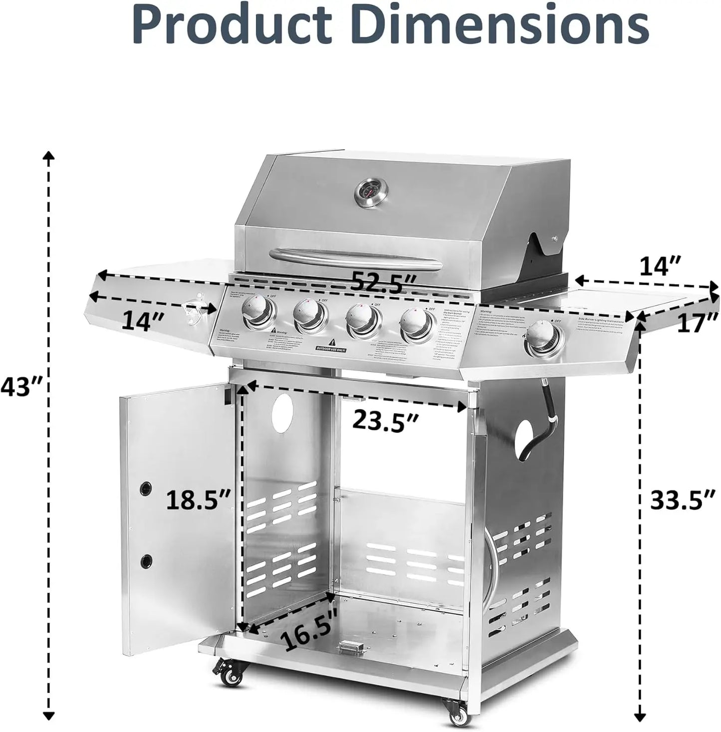 Stainless Steel Propane Gas Grill With Side Burner For Outdoor Cooking