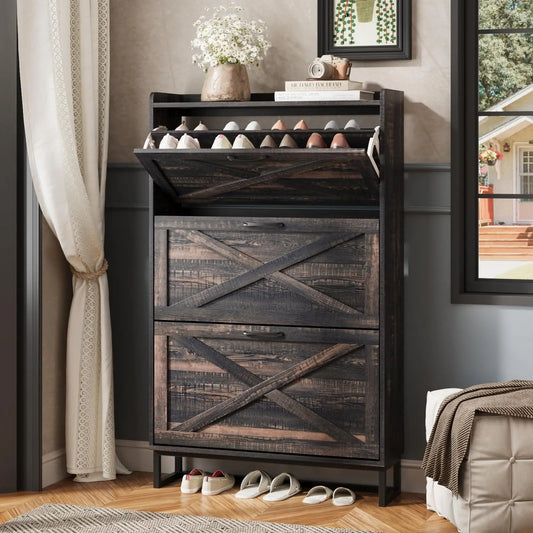 Modern Shoe Cabinet with 3 Flip Drawers for Entryway Storage