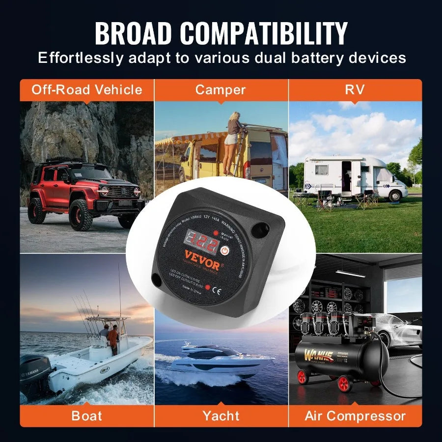 Smart Dual Battery Isolator Kit with LCD Display and Relay