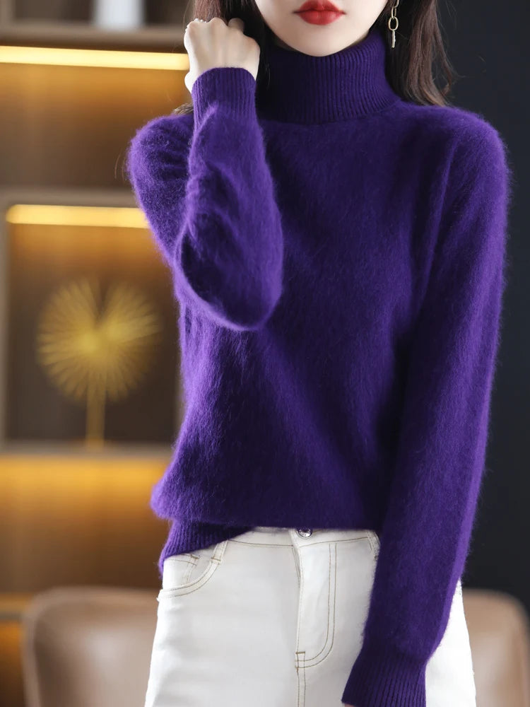 LHZSYY Mink Cashmere Turtleneck Sweater for Women Warm