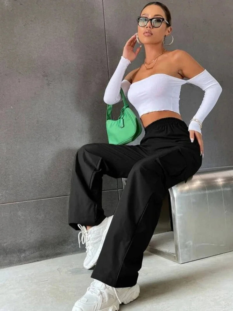 Chic Women Baggy Joggers Casual High Waist Cargo Pants