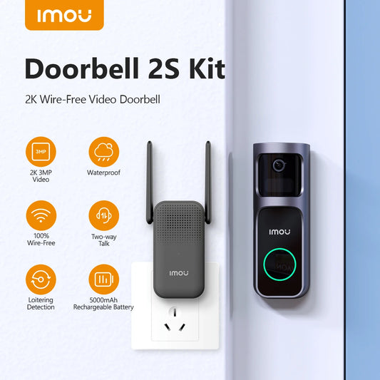 IMOU Video Doorbell 2S Kit Camera WiFi 3MP Human Detection Two Way Talk Rechargeable Battery Wireless Smart Home Door Bell Chime