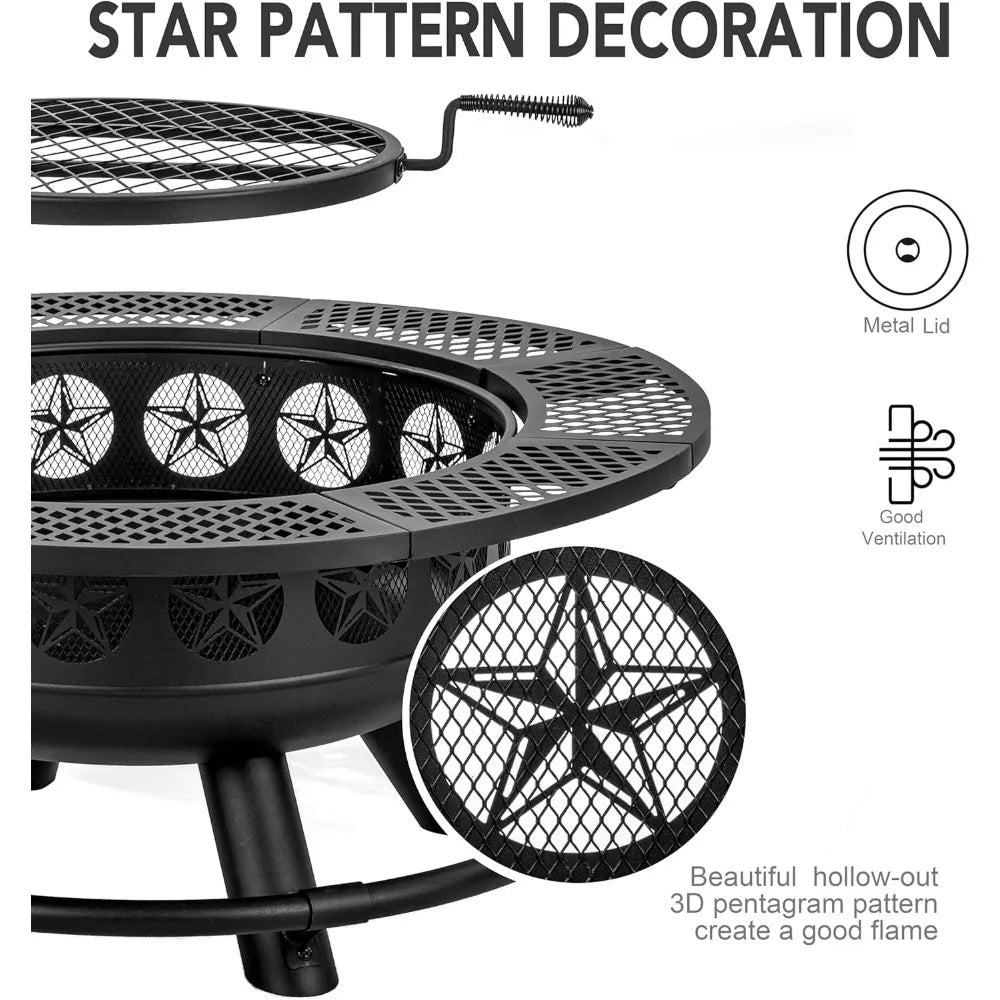 3-in-1 Outdoor Fire Pit With Cooking Grill For Backyard Fun