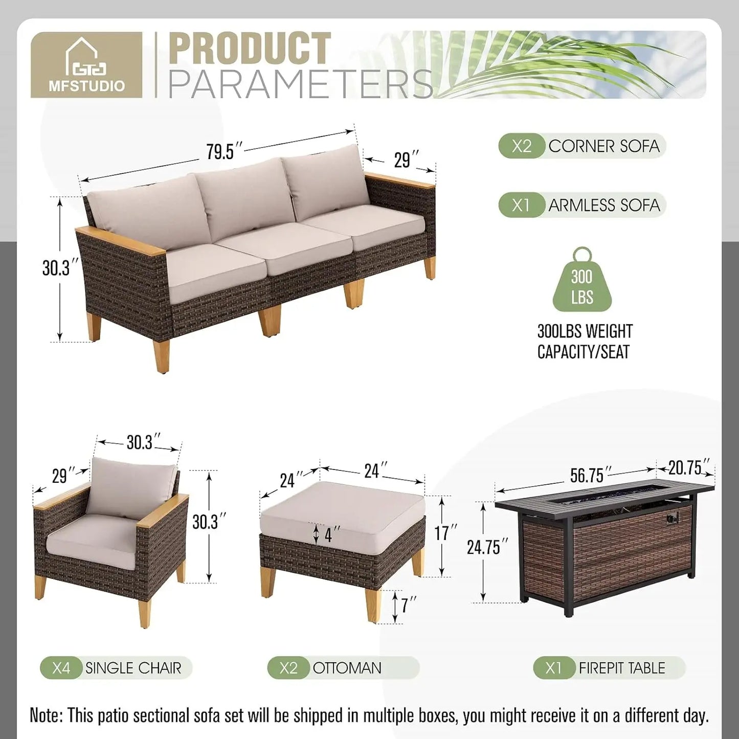 9 Piece Wicker Patio Furniture Set with 56 Inch Fire Pit Table All Weather PE Rattan Patio Sectional Sofa Conversation Set
