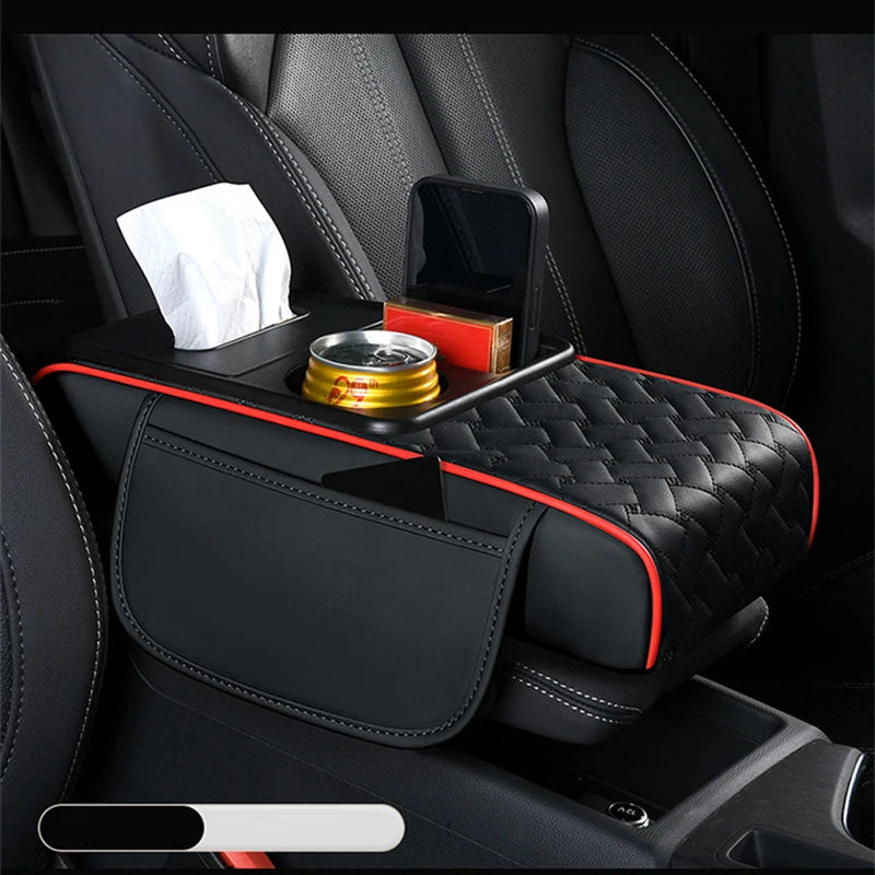 Multifunctional Leather Car Armrest Storage Box Cushion Pad