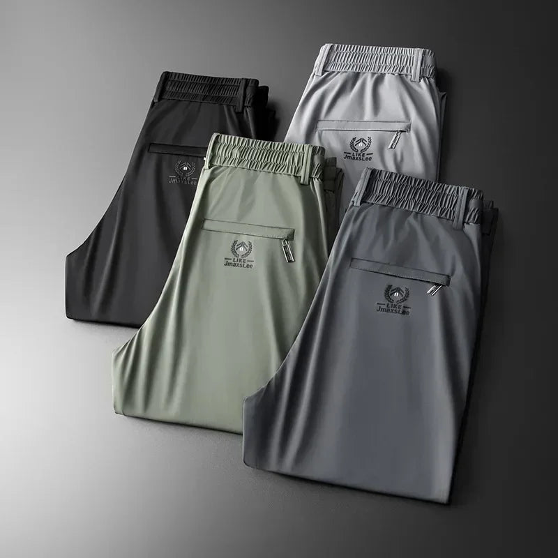 Men's Casual Ice Silk Fabric Stretch Trousers for All Seasons