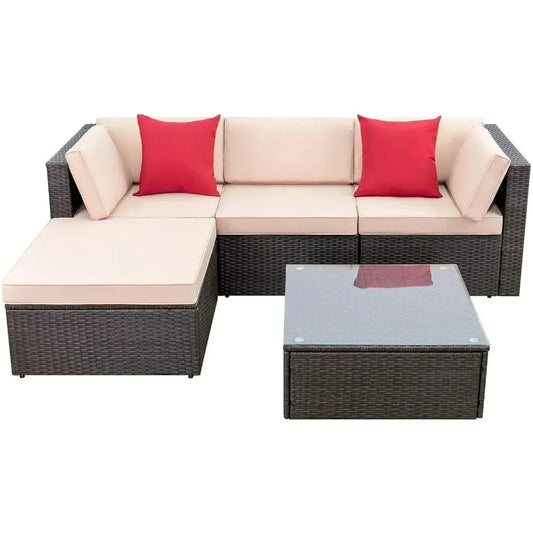 2/5 Pieces All Weather Outdoor Sectional Patio Furniture Set Wicker Rattan Sofa