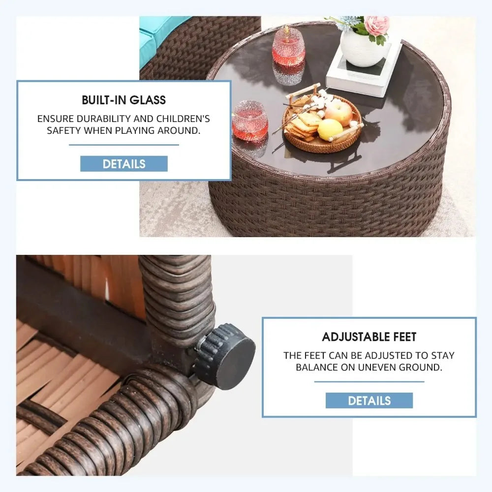 Patio Furniture Set Half Moon Outdoor All Weather Wicker Sofa With Coffee Table Collection