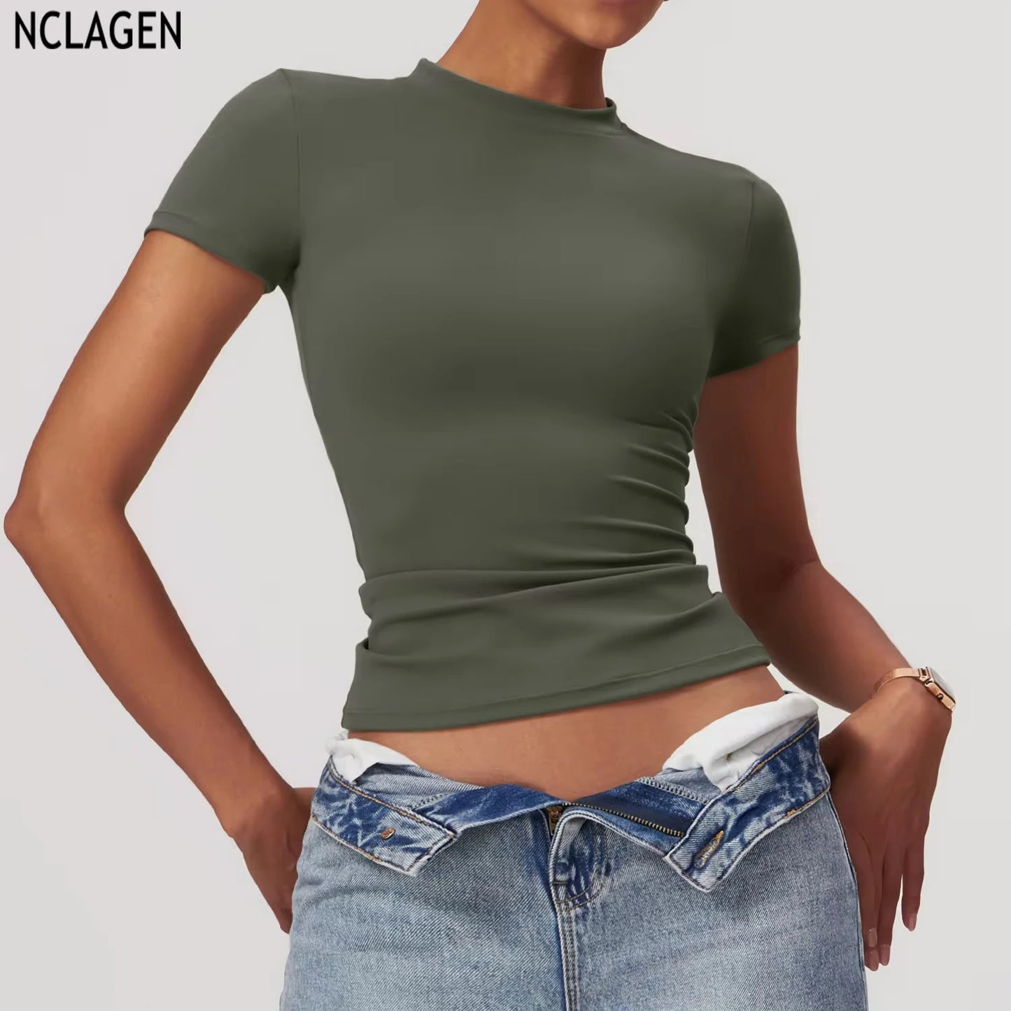 NCLAGEN Short Sleeve Women Running T Shirt Breathable Gym Top