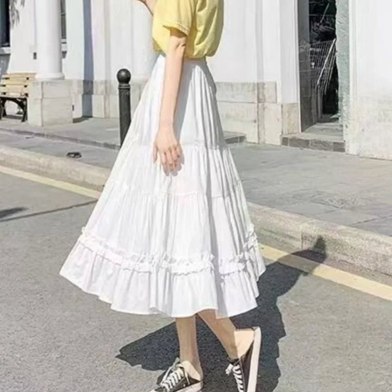 Chic Vintage A-Line Skirt for Women with Ruffle Detail