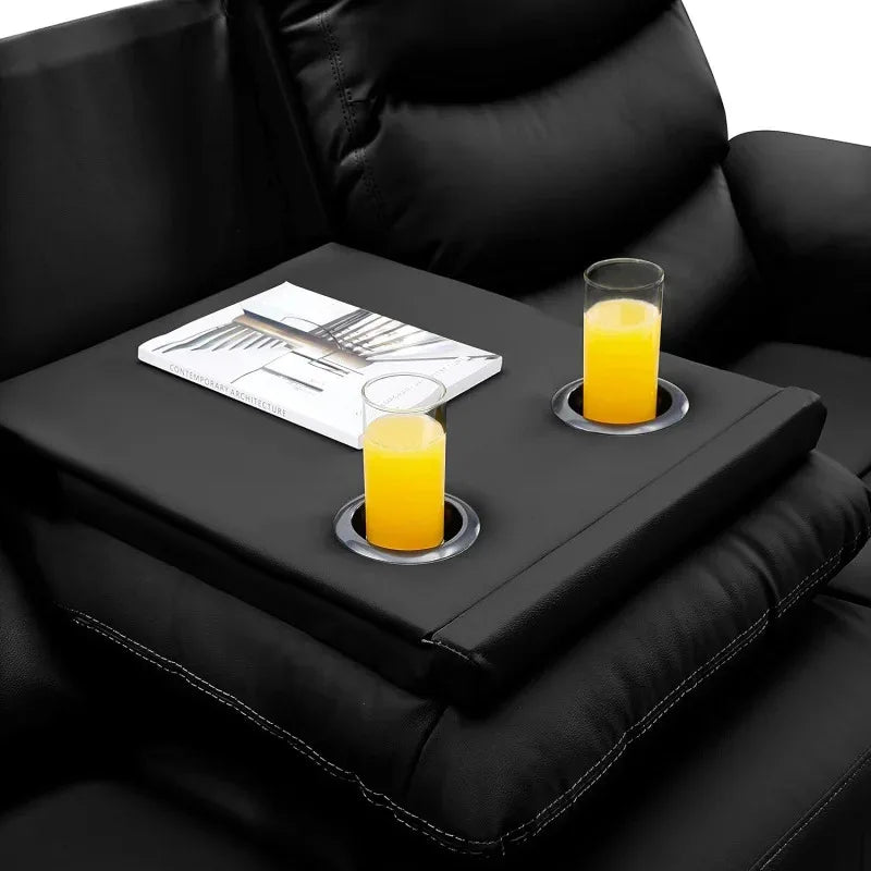 Comfy Scandinavian Leather Sofa Set with Recliners and Cup Holders