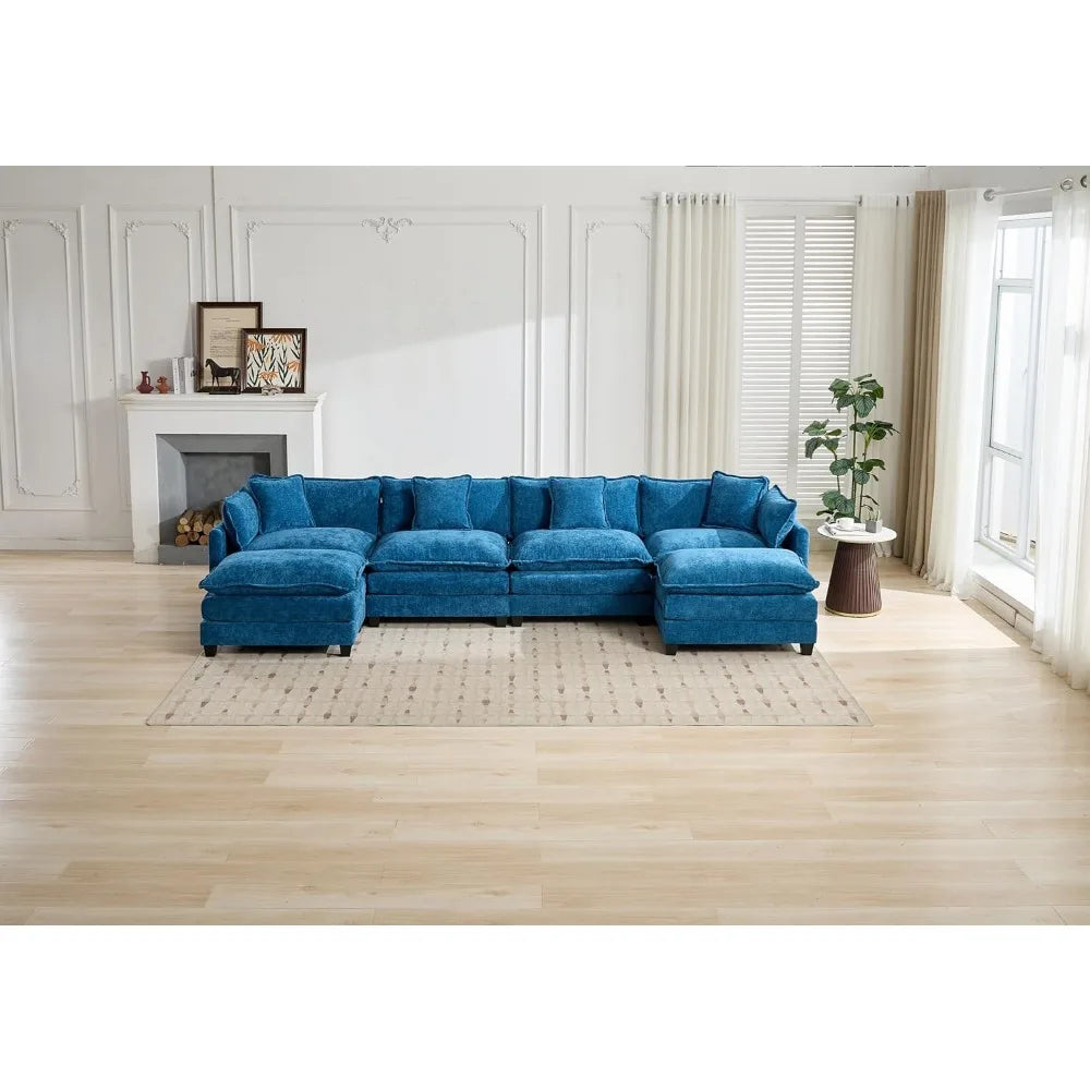Luxurious Chenille Sectional Sofa With Ottoman Premium Contemporary Living Furniture