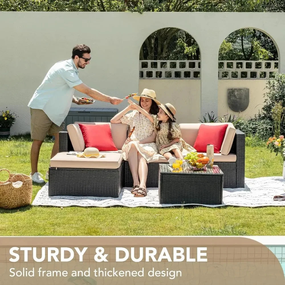 2/5 Pieces All Weather Outdoor Sectional Patio Furniture Set Wicker Rattan Sofa
