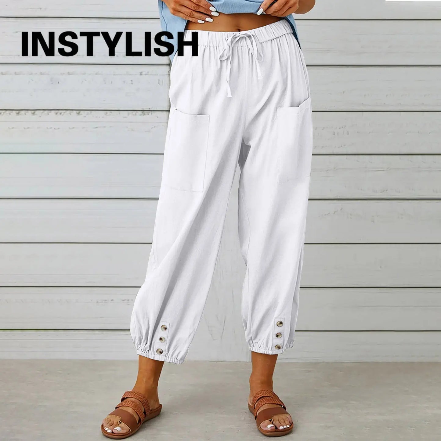 Women’s Loose Fit Cotton Linen Wide Leg Trousers for Comfort