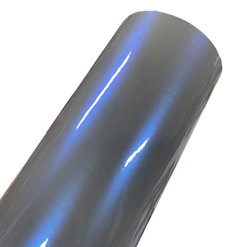 Premium Gloss Candy Metallic Color Shift Grey Blue Vinyl Wrap Film Roll Self Adhesive Chameleon Decal Car Wrapping