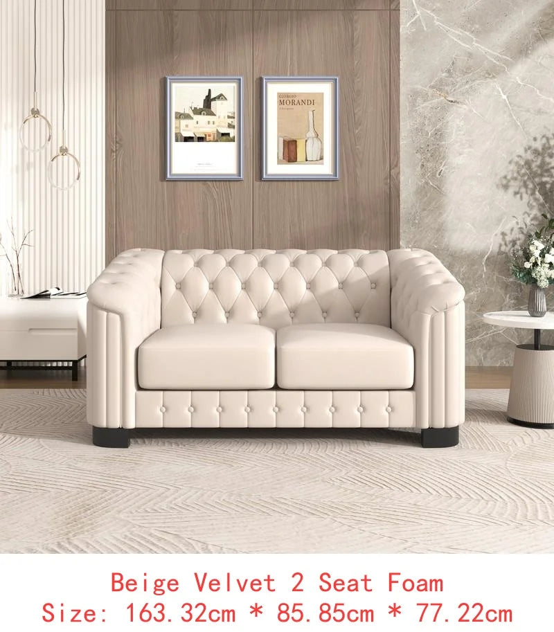CN Sichuan VelvetUpholsteredSofaSetWithRubberWoodLegs PremiumGrade LuxuriousCraftsmanship EngineeredForDurability