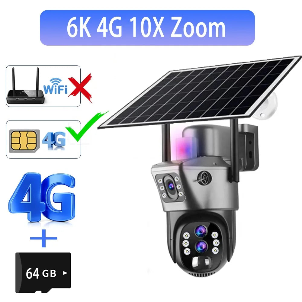 Solar Outdoor Surveillance Camera with 10X Digital Zoom and 4G