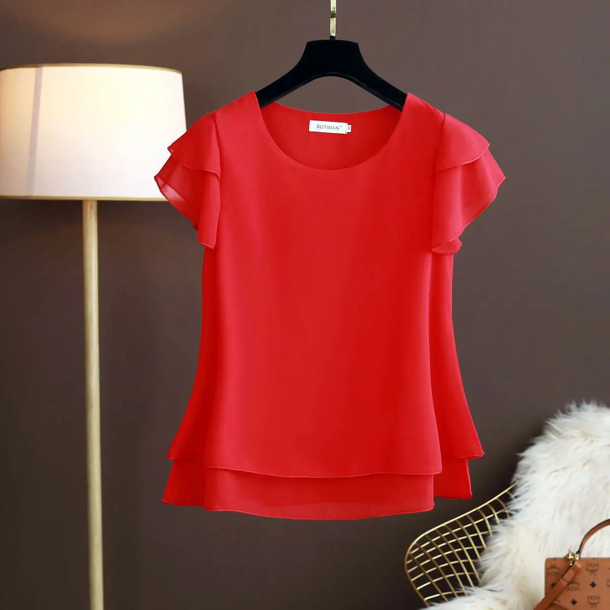 YUQI Fashion Summer Plus Size Loose Casual Chiffon Blouse Top