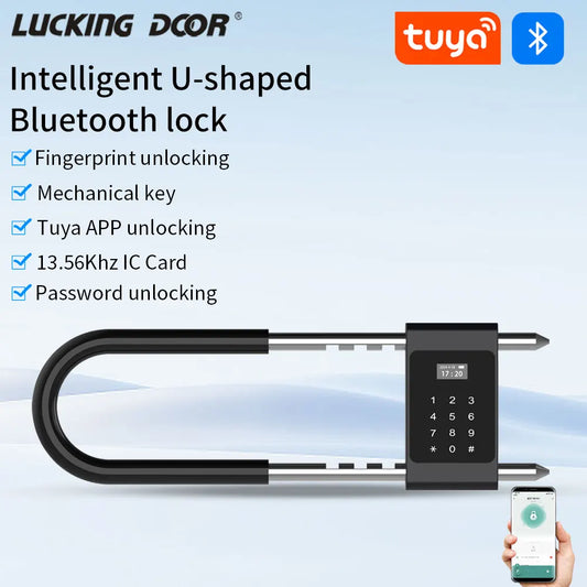 Smart Electronic Biometric Fingerprint Lock Tuya App Control Bluetooth Password 13.56Mhz Card U Type Lock for Office Door