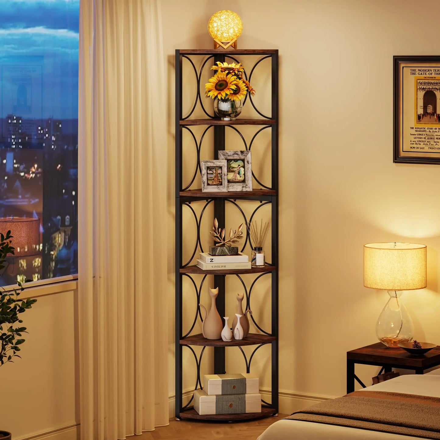 Tribesigns 6 Tier Corner Shelf Rustic Bookcase Storage