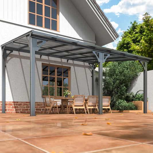 10x14 FT Gazebo Splicable Pergola with Aluminum Frame Wall Mounted Gazebo and Pergola Awnings for Patio Clearance