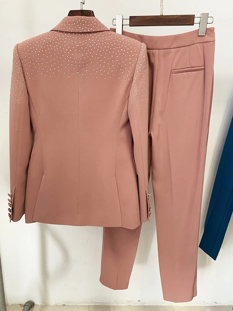 Elegant Women's Designer Suit Set with Beaded Blazer and Pants
