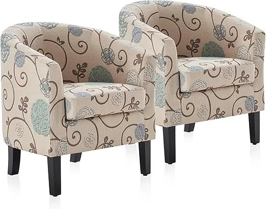 Linen Round Accent Barrel Chairs Set of Two