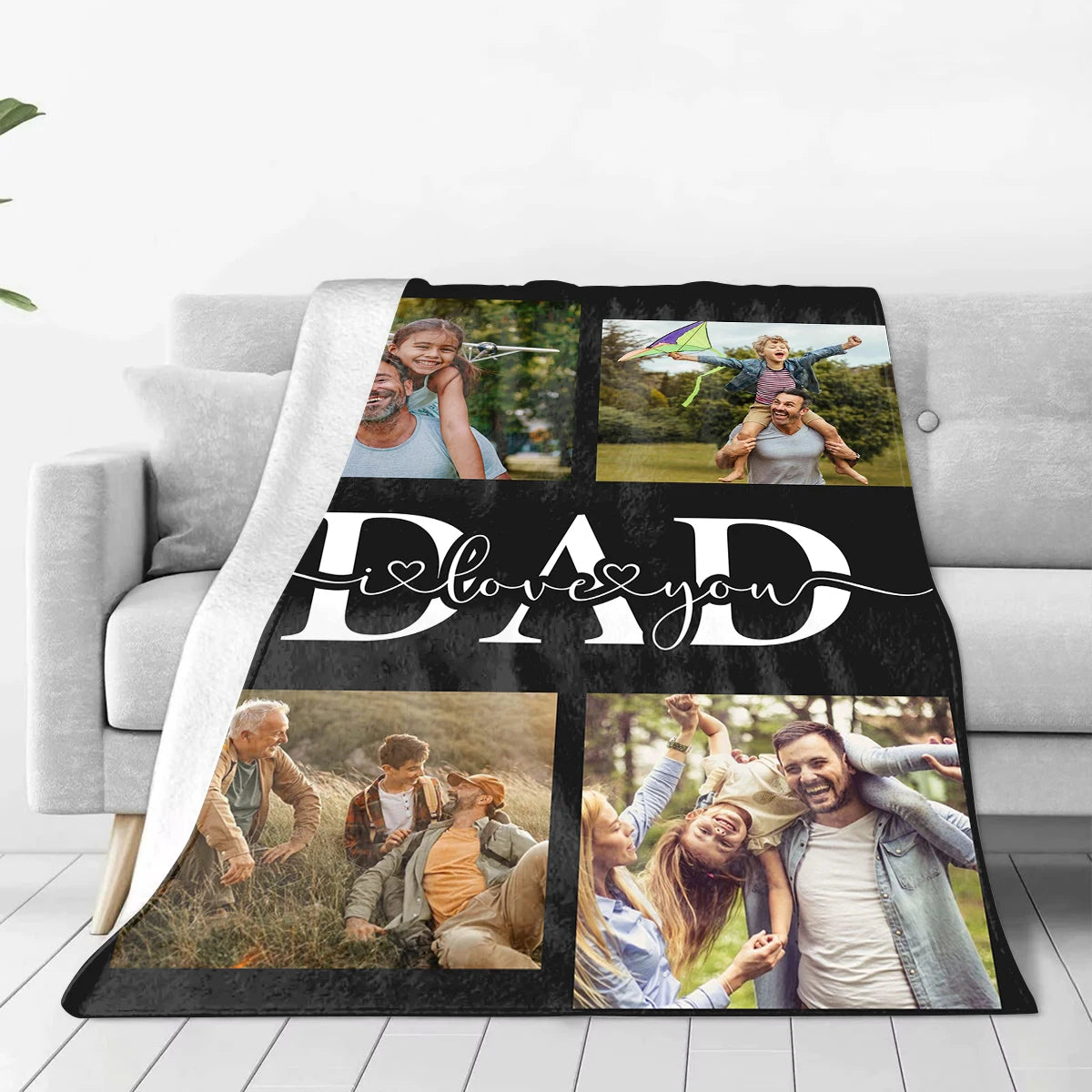 Fathers Day Gifts Custom Blanket With Your Own Photos Personalized Throw Blanket For Dad Birthday Present