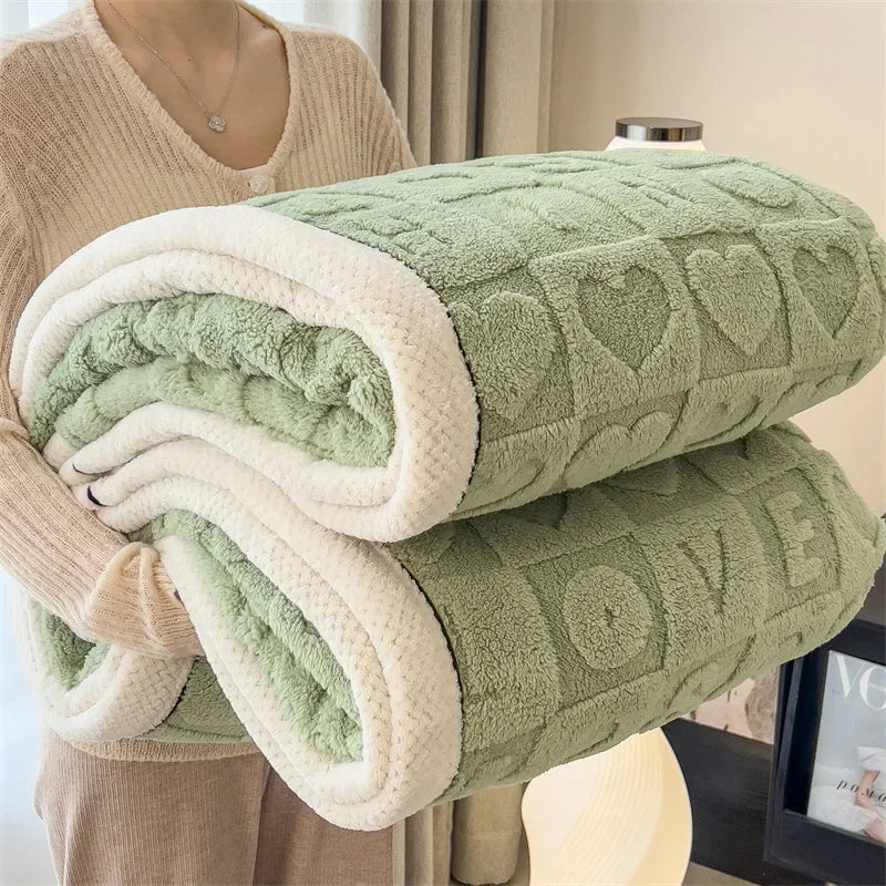 Love Coral Fleece Throw Blanket 3D Heart Plaid Lightweight Super Soft Sofa Cover Winter Blanket