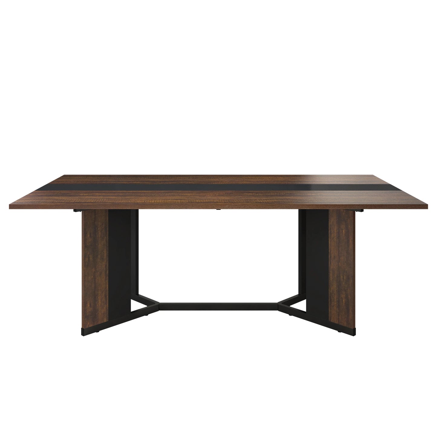 71 Inch Large Rectangular White Dining Table for 4 to 10 People Modern Family Dinner Table with Marble Color Wood Top and Metal Legs