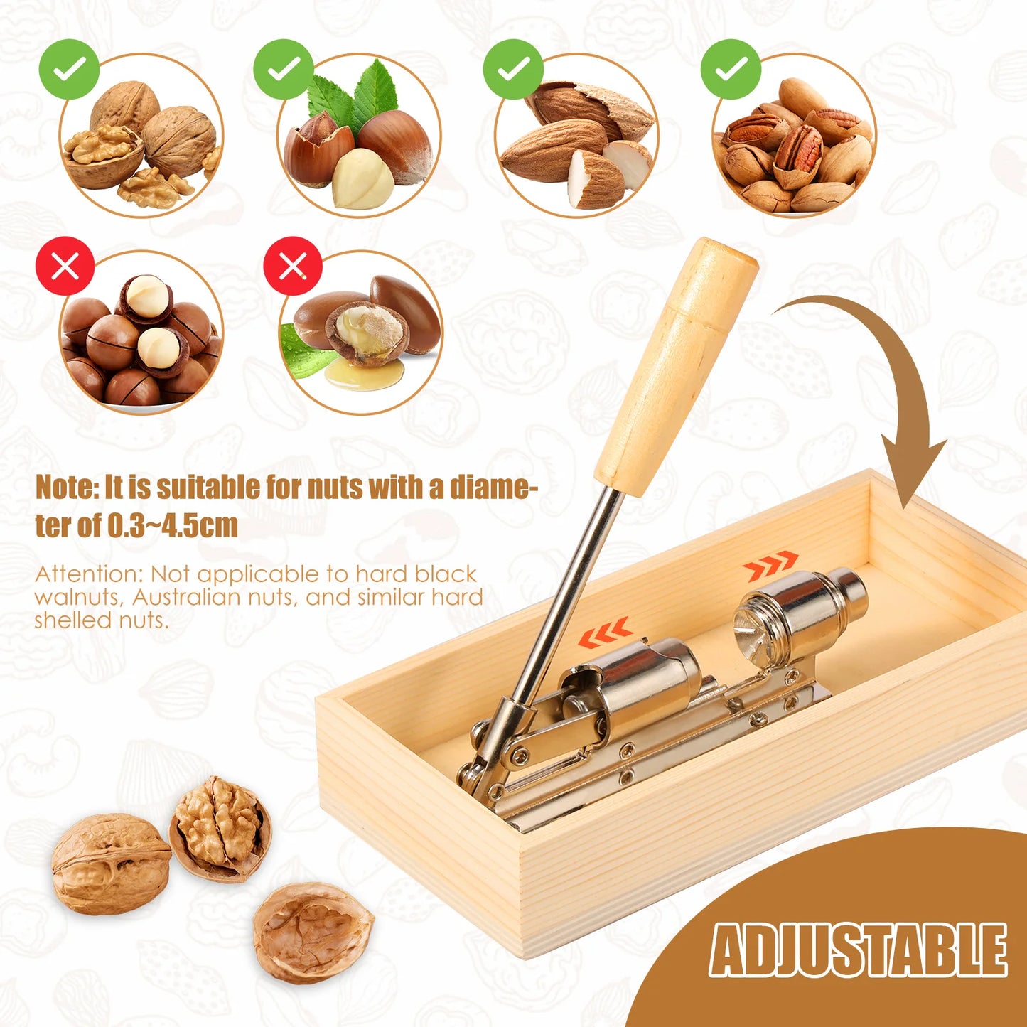 Adjustable Pecan Nut Cracker Tool for Easy Nut Opening